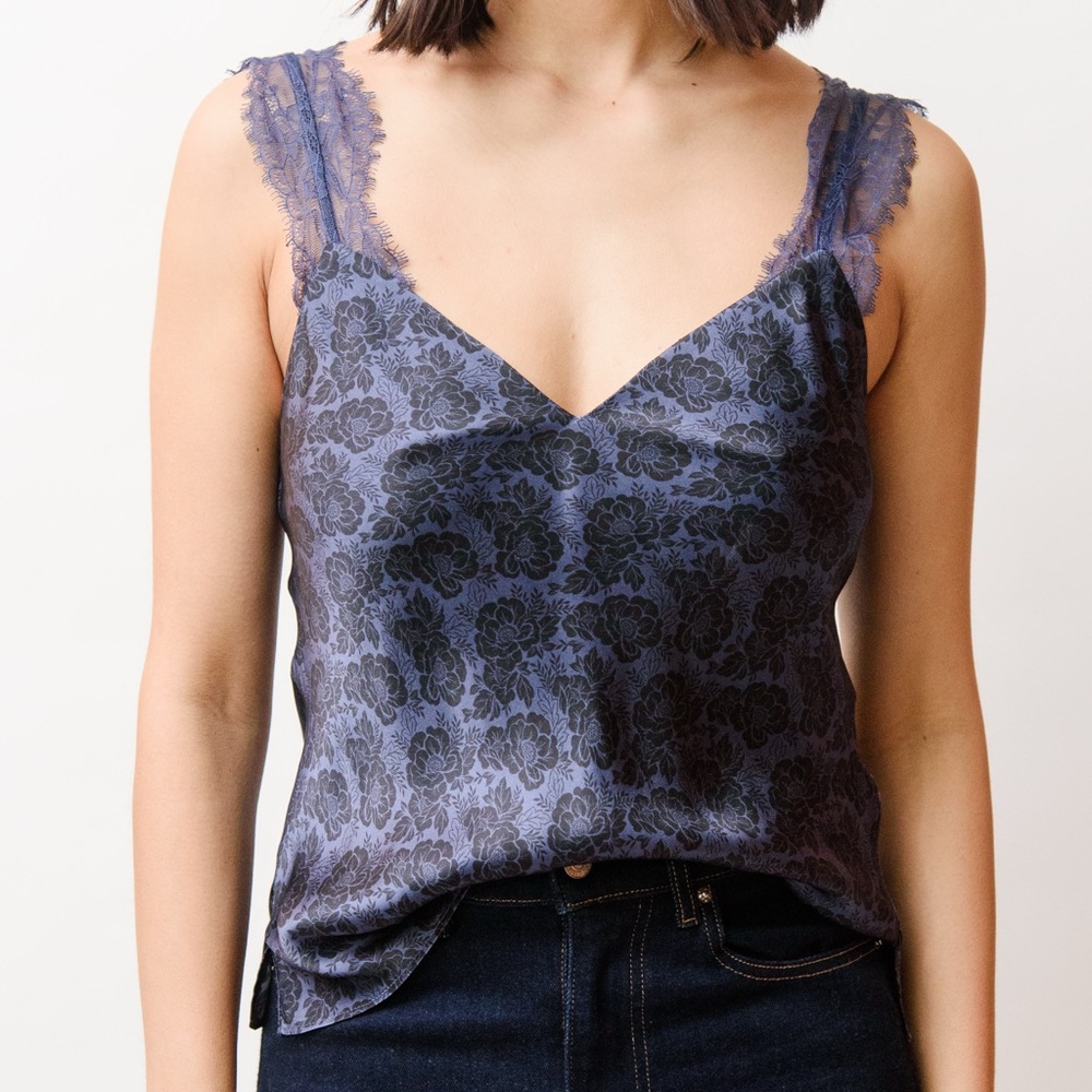 Cami NYC Floral Lace Trim Camisole in Blue and Black